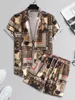 Мужские спортивные костюмы Мужская летняя рубашка с короткими рукавами и шортами с принтом, повседневный пляжный комплект из двух предметов, модная мужская одежда, Гавайский комплект S-3XL 230724