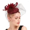 High Quality 4 Layer Sinamay Wedding Mesh Fascinators Hat Marron Veils Fascinator Accessories Female Feathers Elegant Headpiece