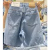 Dżinsy damskie 2023 Baby Błękitne dżinsowe szorty z dużymi talią luźne szerokie spodnie nogi letnie cienki