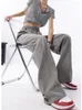 Spodnie damskie houzhou swobodne szerokie nogi kobiety szare workowate ładunki streetwear z bawełny bawełniany lniany luźne spodnie biuro dama