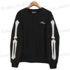 Casual Flocking Bone Pattern Tshirt Top Mens Sweatshirt Hoodie Japanese Korean Streetwear O-neck Men Sweatshirt T230814