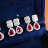 Studörhängen lyxig engagemang öroner fashionabla silver inlagda med röda ädelstenar vatten droppe formad för kvinnor bröllop smycken gåva
