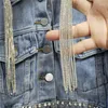 Jaquetas femininas europeias primavera outono soltas e finas pesadas diamante mangas compridas curtas casacos jeans moda feminina streetwear 2023