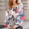 Kvinnors blusar Vintage Butterfly Flower Shirt Casual Loose Bubble Sleeve Leaf Printing For Women Blusa Mujer Moda 2023