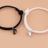 Charm Bracelets Fashion Black And White Heart Braided Rope Couple Bracelet Magnetic Attraction Shape Adjustable Friendship Jewelry