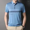 Men's T-skjortor 2023 Business Casual Polo Shirt T-shirt Summer Horisontell strip Fashion Thin Section Lapel Kort ärm Män