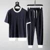 Mens Tracksuits Summer Men Classic Fashion Solid Color Twopiece Casual Loose Love Large Size High Quality Sports Suit 230724