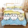 Chiikawa Bettwäsche-Set, Einzelbett, Twin, Voll, Königin, King-Size-Bett, Aldult-Kind-Schlafzimmer, Bettbezug-Sets, 3D-Druck, Anime-Bettlaken-Set, L230704