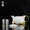 Hip Flasks Jade Porcelaine Théière Émail Blanc Ménage Coloré Glaçure Service À Thé Petit Pot Unique Verre Résistant À La Chaleur