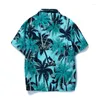 Men's Casual Shirts 2023 Holiday Short Sleeve Hawaiian Shirt Palm Tree Printed Tropical Aloha Blue Camisa Hawaiana