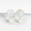 Stud Earrings 2023 Round Natural Shell Studs White Real Freshwater Pearl Pendant Post Earring For Ladies Exquisite Jewelry