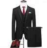 Heren Trainingspakken Trouwpak Modieus Slank Effen Kleur Zakelijk Kantoor Sets Groot Formaat Formele Mannen Blazer Broek Vesten 3 Delige Set