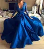 Sukienki imprezowe Abiye gece elbizesi 2023 Blue Blue Plus Size Evening Sukienka Seksowna V Szyjka Koronki z przodu z przodu Front Suknie