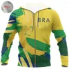 Men's Hoodies Brazil Emblem 3D Print Street Fashion Cool Zipper Autumn Tops Unisex Oversized Clothing Flag Sweatshirt XS-6XL