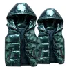 Gilets pour hommes Homme Femme Enfant Gilet d'hiver à capuche brillant coton gilet décontracté sans manches veste chaude pardessus chapeau 230725