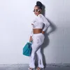 Pulls pour femmes Chic Casual Femmes 2 Pièces Ensemble Survêtement Creux À Manches Longues Crop Tops Pantalon Maigre Solide Élastique Streetwear Tenues