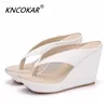 Pantofole KNCOKAR Summer White PU Sandali da spiaggia Sandali con zeppa con plateau Infradito Sandali con zeppa Pantofole Sandali L230725