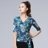 Bühne tragen 1 teile/los Frau Latin Print Top Weibliche Mode Floral Moderne Walzer Tanzen Ballsaal Hemd