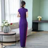 Etniska kläder traditionella kinesiska klänningar maxi qipao kort ärm hög slits cheongsam ao dai vietnam sexig oriental ta1925