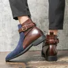 Bot moda İngiliz tarzı ayak bileği botları klasik gündelik parti pu dikiş süet renk eşleşen toka iş günlük erkek ayakkabı 230724