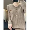 Frauen Pullover 2023 Frühling Und Herbst Strickwaren V-ausschnitt Diamant Schnalle Wolle Basis Pullover Dünne Top Casual Alle-spiel