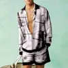 Мужские спортивные костюмы Модная мужская рубашка с отворотами с длинными рукавами и шорты с 3D-печатью, повседневный свободный комплект, летняя пляжная мужская одежда на Гавайях 230724
