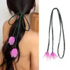 Sweet Tulip Flower Yarn Lace Up Cotton Long Hair Bands For Women Girls Elegant Floral Hair Rope Tied Hair Accessories