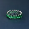 Wedding Rings Female Stacking Full Green Stone Ring Silver Color Marquise Cut Zircon Vintage For Women Engagement Jewelry