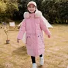 Down Coat New Fashion Winter Clothing for Children Girls 'Hooded Padded Down Jacket Pink Thermal Long Coat Duck Down Coat for Big Kids HKD230725