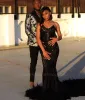 Black Sexy Mermaid Prom Dress Sweetheart Sequined Feather Long Evening Gowns Black Girls Junior Graduation Party Wears