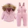 Manteau en duvet enfants vestes d'hiver pour garçon fille enfants automne à capuche duvet de canard Parka manteau enfant salopette chaud fourrure combinaisons bébé vêtements ensemble HKD230725