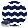 Table Mats Navy Blue Ripple Waves Round Ceramic Drink Cup Coffee Pad Tea Mat Dining Placemat Decoration 4PCS