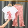 Kledingsets Meisjespak Zomer Modieus Cartoon Katoen T-shirt met korte mouwen Ijszijde Wijde pijpen broek Tweedelige set 230725