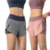 Lu Shorts Yoga Zomer Sport Dames Biker Shorts Dubbellaags Zijvak Hardloopshorts Ademend Sneldrogend Workout Gym Fitness Sportkleding Spandex Short Pants