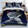 Astronaut Space Cartoon Consolador Conjunto de Cama Capa de Edredom Conjunto de Capa de Colcha Estojo de Cama King Queen Size Conjunto de Cama para Criança L230704