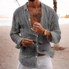 Men's Casual Shirts Vintage Cotton Linen Breathable Beach Style Shirt Classic Solid Button Lapel Long Sleeve Oversize Streetwear