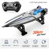 Elektriska/RC -båtar 30 km/h RC High Speed ​​Racing Boat Speedboat Remote Control Ship Water Game Barn Toys Children Birthday Present 230724