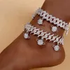 Modeplanet anklets armband för kvinnor män juveleris strass miami ankel torn kubansk länk kedja ankel isklet ut punk hip hop244o