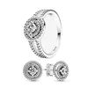 Scintillante Double Halo Orecchini Anello Set per Pandora Gioielli di design in argento sterling 925 per le donne Anelli di orecchini di diamanti di cristallo di lusso con cofanetto originale