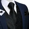 Men's Vests Black Paisley Blue Suit Vest Neck Tie Set Pocket Square Cufflinks Men's Wedding Waistcoat Luxury Tuxedo Vests Men Gilet DiBanGu 230724