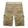 Shorts Masculino Simples Masculino Cargo Militar Exército Verde Algodão Casual Masculino Multi Bolsos Calça Curta Tática Com Cinto Drop