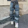 Männer Jeans 2023 Cyber Y2K Streetwear Baggy Stacked Hosen Männer Kleidung Gerade Punk Mehrere Taschen Denim Hosen Vetements Homme 230724