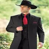 Siyah Batı Smokin Kovboy İnce Fit Siyah Damat Takım Düğün Takım Erkekler için Balo Takım 3 Parça Ceket Pantolon Vest259k