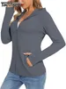 Womens hoodies tröjor Tacvasen Summer Sun Protection Long Sleeve Casual Shirts Upf 50 Block Full Zip Tshirts With Zipper Pockets 230725