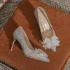 Sapatos sociais Strass francês Borboleta Casamento Bico pontudo Lantejoulas Moda Salto alto Banquete Bombas de temperamento