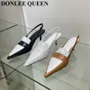 Sandalen Marke Frauen Sandale Close Toe Slingback Pumps Dünne Ferse Schuhe Mode Hohl Spitzschuh Mule Französisch Britischen Stil Mujer 230724