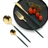 Dinnerware Sets 36Pcs Cutlery Set Stainless Steel Tableware Dinner Knife Fork Spoon Silverware Kitchen Green Gold Flatware Teaspoon