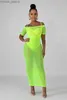 Grundläggande avslappnade klänningar Casual Dresses Znaiml Elegant Off the Shoulder Slash Neck Mante Party Night Club Long Women Beach Sexig Se genom Mesh Maxi Dress Z230725