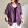 Vrouwen Jassen Oversized Shirt Jas Vrouwen Zomer Loszittende Retro Casual Capuchon Vest Katoen Linnen Jas Single Breasted Tops