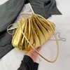 Borse da sera Design a pieghe Pu Leather Shoulder per borsa da donna Marca Bucket Chain Ladies Crossbody 2023 Luxury Gold Silver Handbags